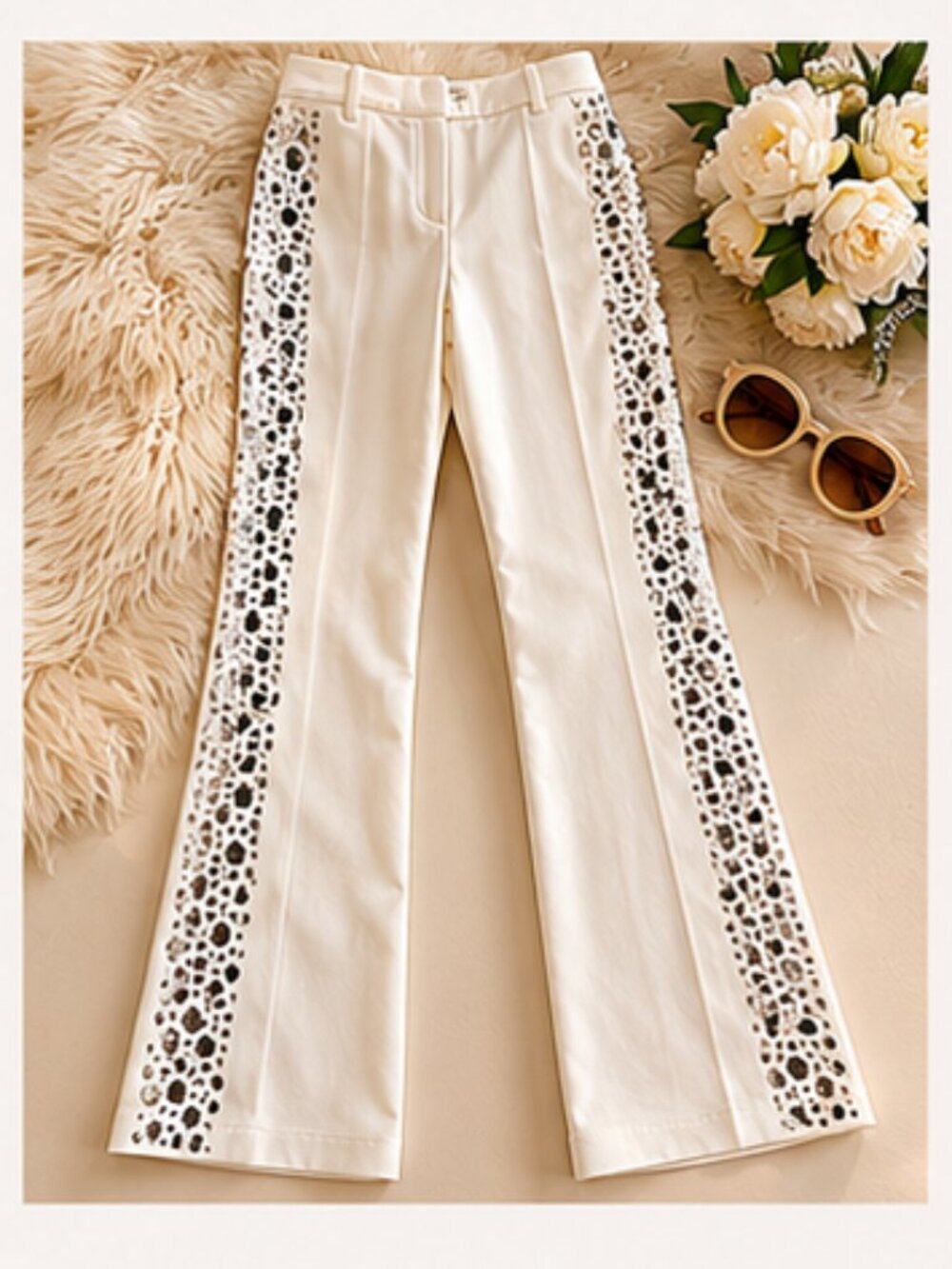 St. John Evening White Crystal Embellished Pants Resort Glam Size 8